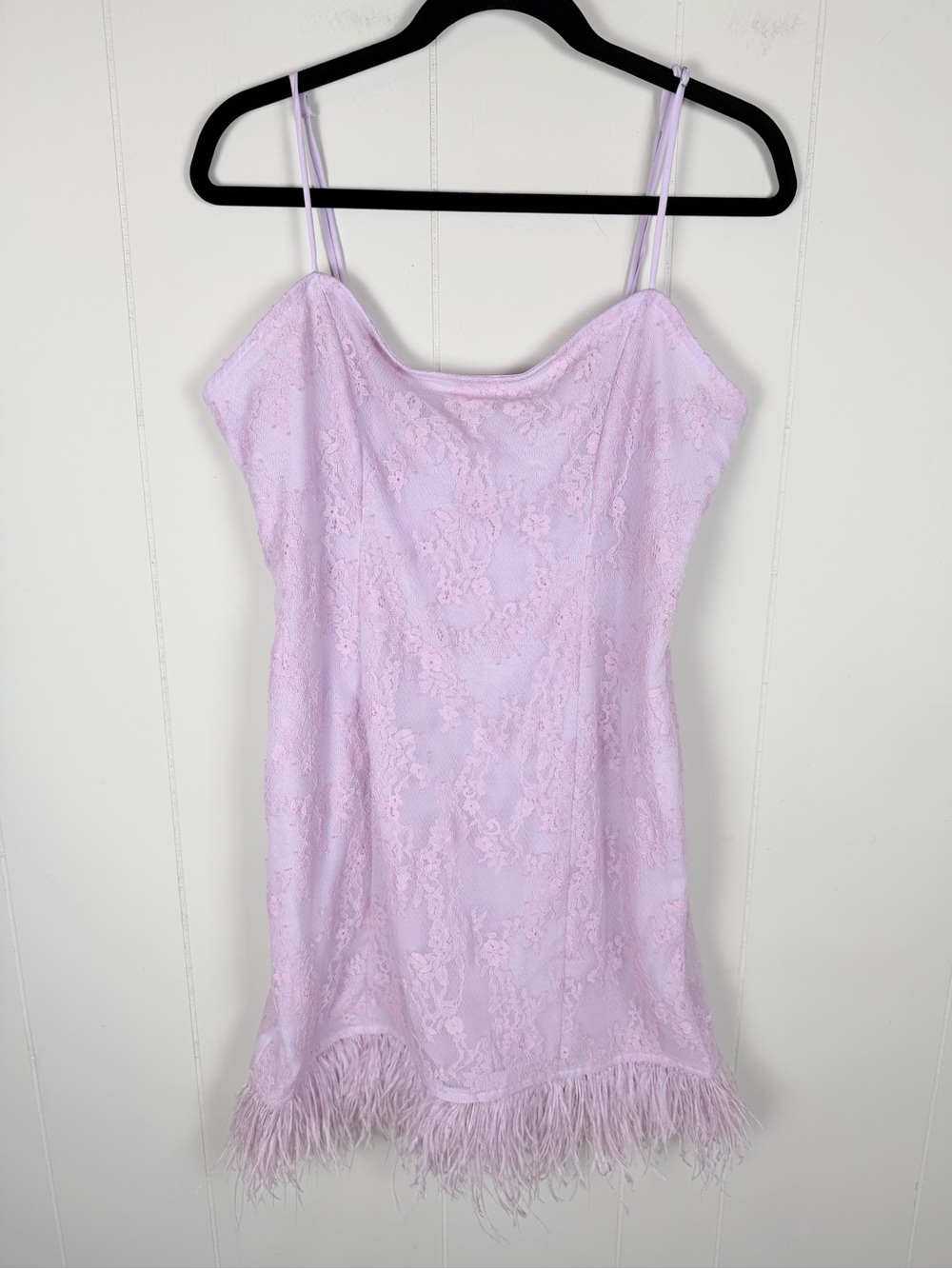 Lovers + Friends NWT Lilac Lace Feather-Trim Slip Dress Size XL - Picture 3 of 16